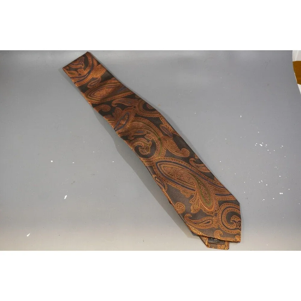 Banana Republic Men Tie 100% Silk Paisley Rust Orange Brown Copper Made in Italy